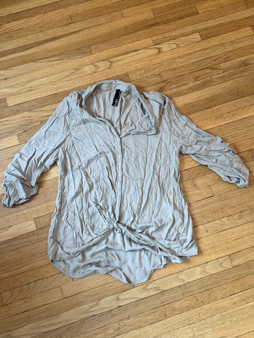 bobi Light Beige Button-Down Shirt with Front Knot